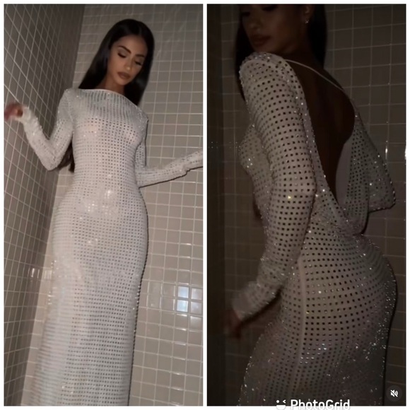 Naked Wardrobe CRYSTAL OPEN BACK GOWN in Bone New with Tags! - Picture 2 of 10